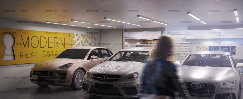 Renderjet Dot Com 3d Design Interior Design 2019 05 12 Modern Elahieh Real Estate Tehran 01 طراحی پارکینگ دفتر املاک مدرن الهیه تهران